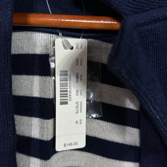 NWT J.Crew MED navy wool blend sweater blazer white striped cuffs and interior - Picture 4 of 4